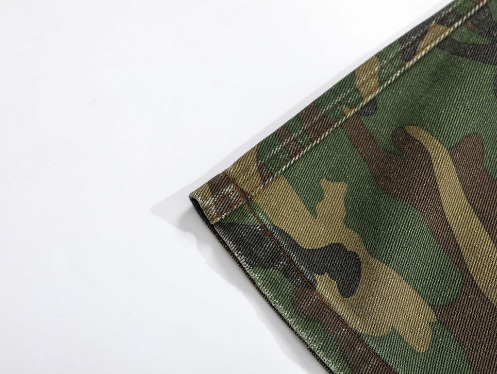 Fashion workwear jeans high street embroidery loose wide pants