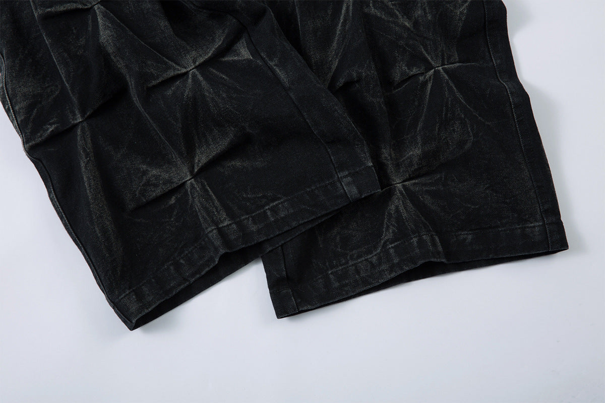 New Slimming Pleated Washed Jeans