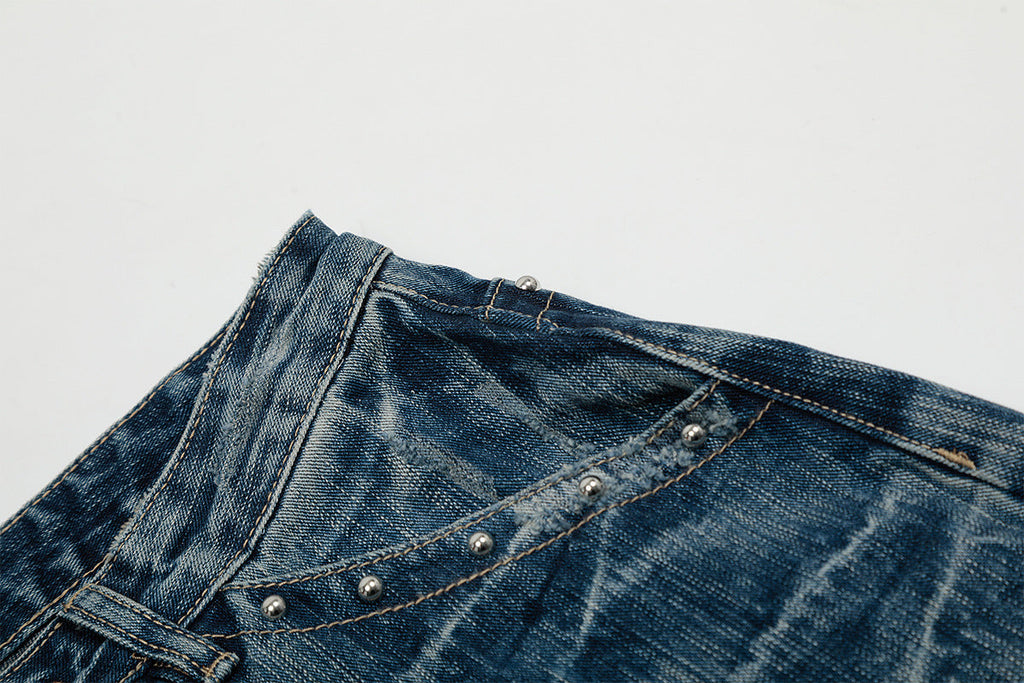 New retro straight-leg personalized rivet jeans
