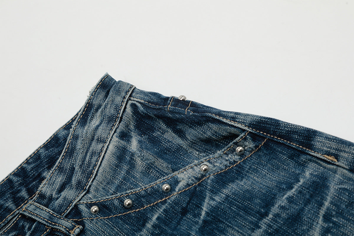 New retro straight-leg personalized rivet jeans