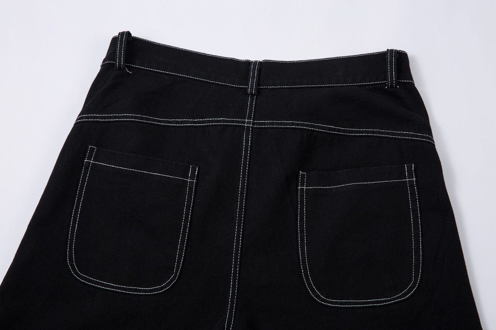 New Spring Flame Embroidery Raw Jeans