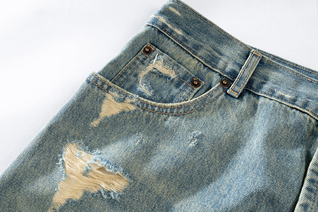 New Retro Loose Street Beggar Tassel Ripped Jeans