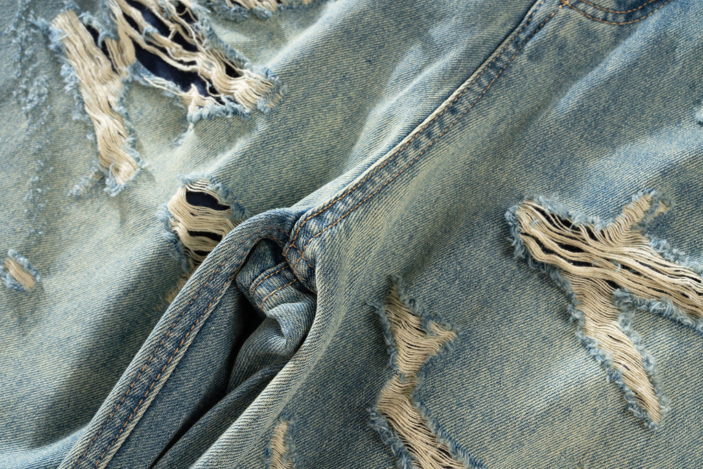 New Retro Loose Street Beggar Tassel Ripped Jeans