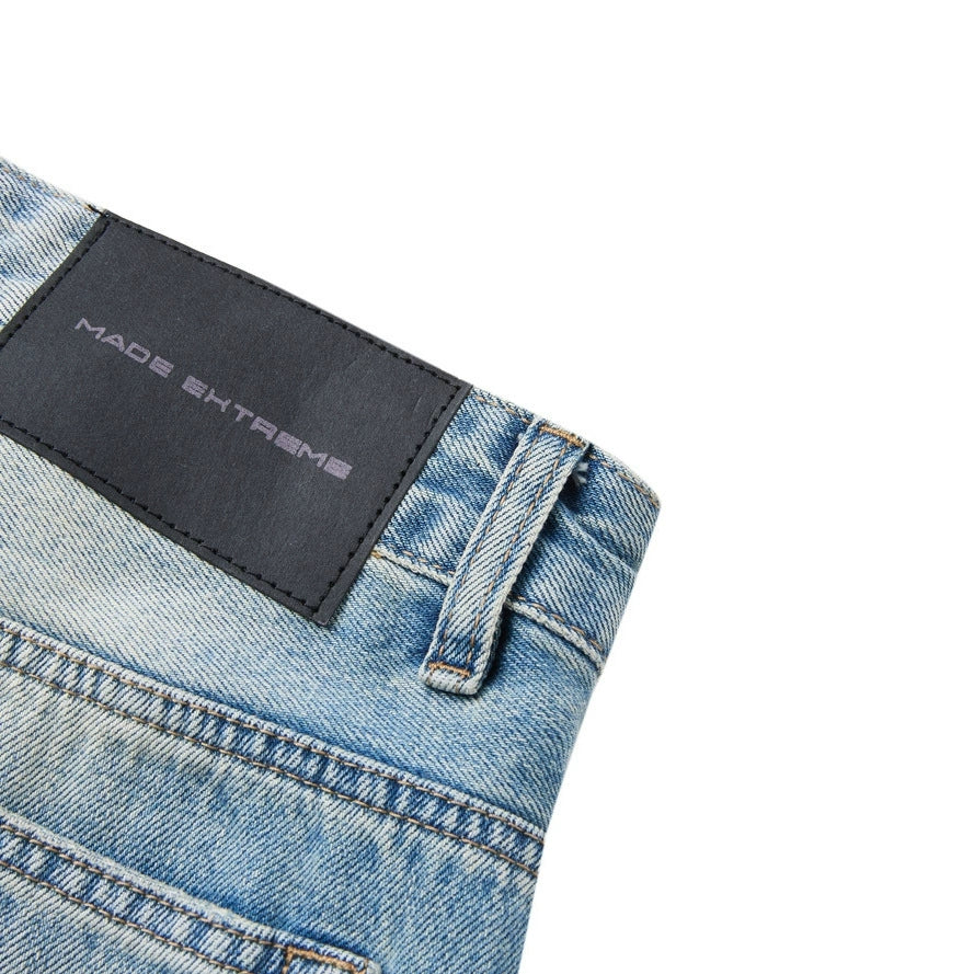 Fashion workwear jeans high street embroidery loose wide pants