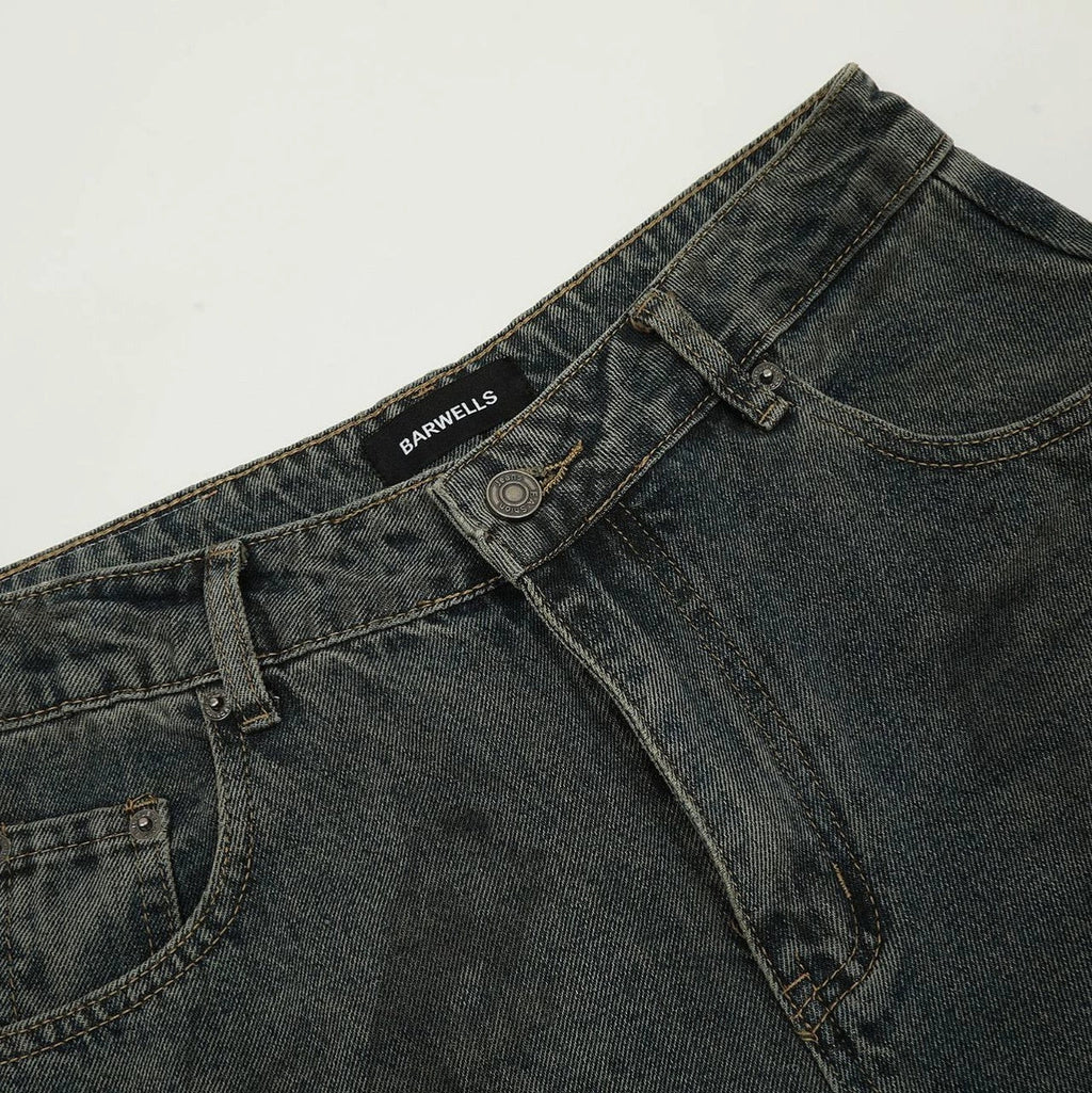 Fashion workwear jeans high street embroidery loose wide pants