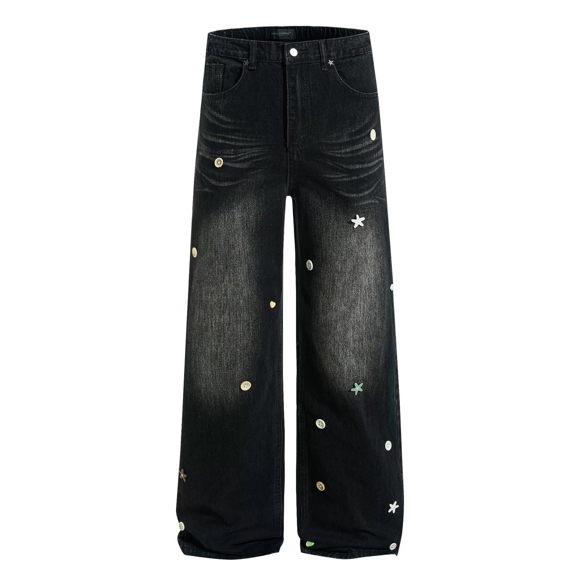 Fashion workwear jeans high street embroidery loose wide pants