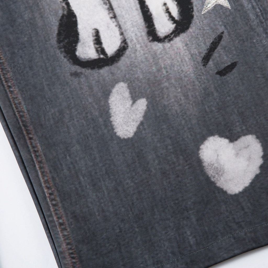 Fashion workwear jeans high street embroidery loose wide pants